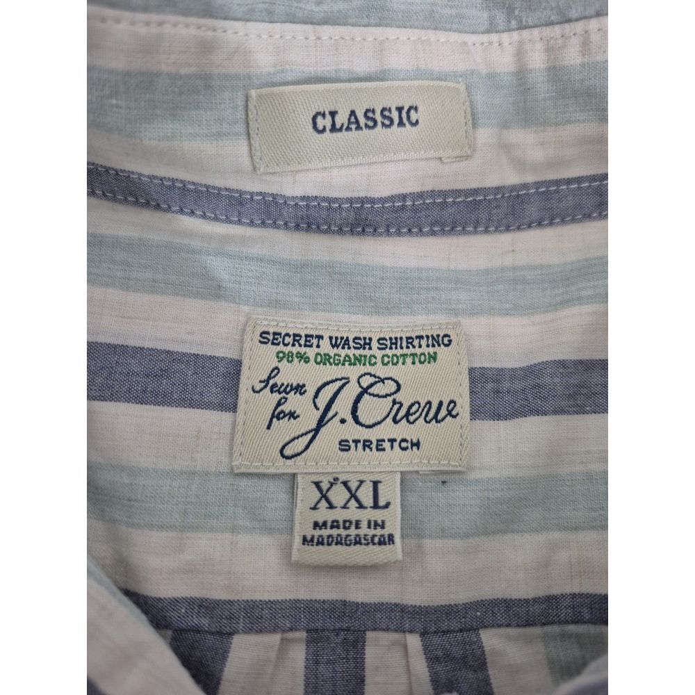 J Crew Shirt Mens 2XL Green Stripe Classic Secret‎ Wash Shirting Button Down - Picture 4 of 7
